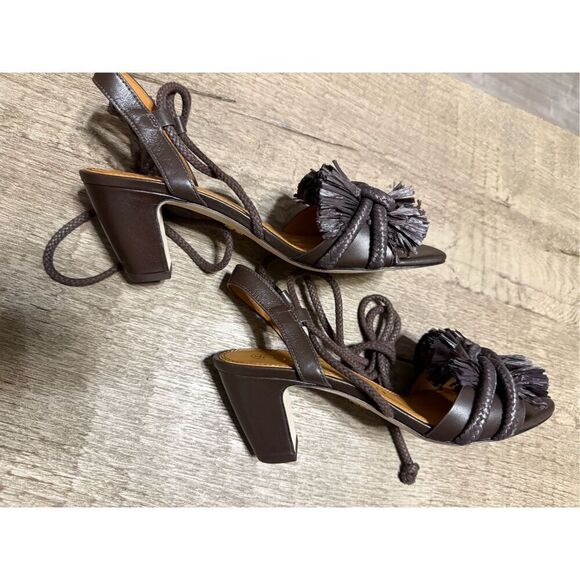 TORY BURCH brown ROPE FRINGE 65MM-HEELED LEATHER SANDAL US 7 - Picture 6 of 7